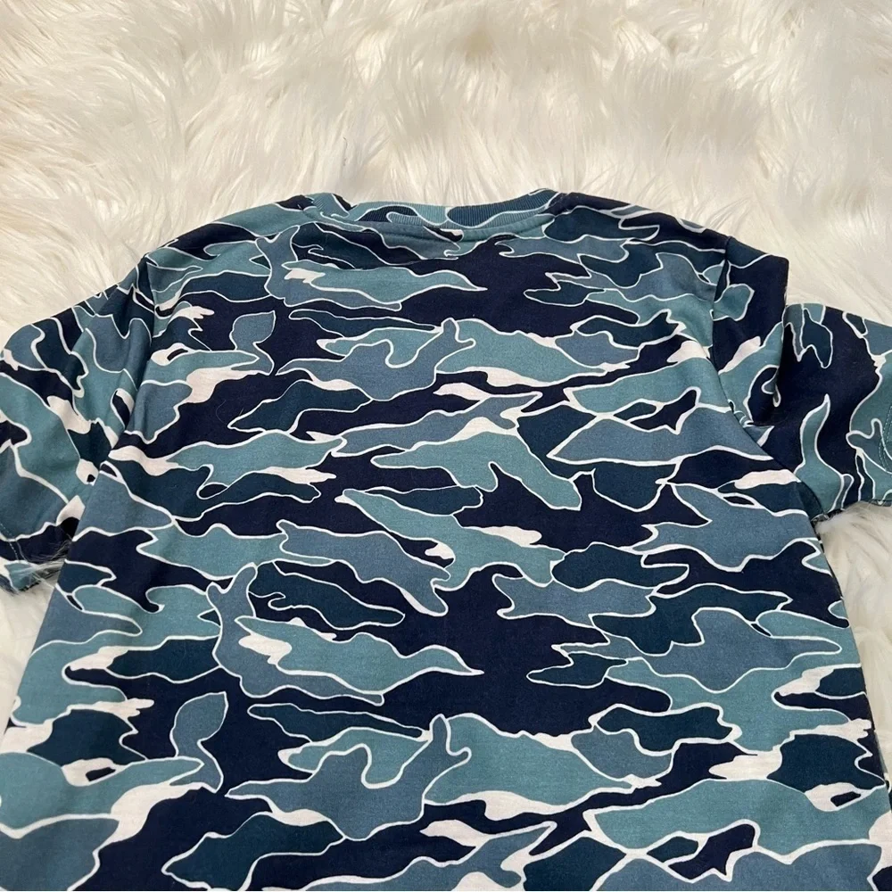 Old Navy Boys Sz Medium 8 Pajama Shirt Sleep T-Shirt Blue Camo Wave Short Sleeve